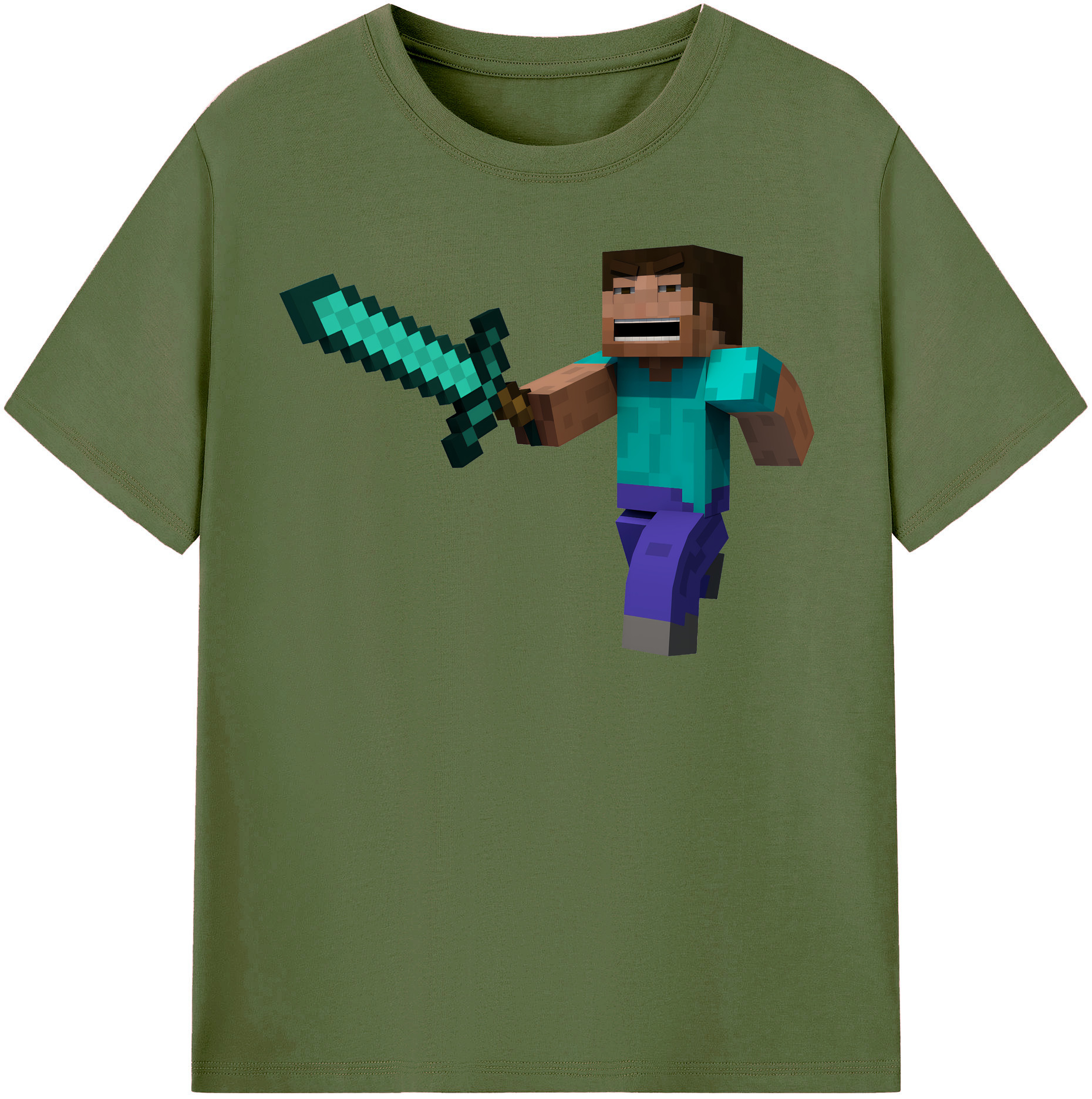 （画像用） マインクラフト ブロックの世界 Minecraft MC Block world 綿100％半袖Tシャツ（フロントプリント）